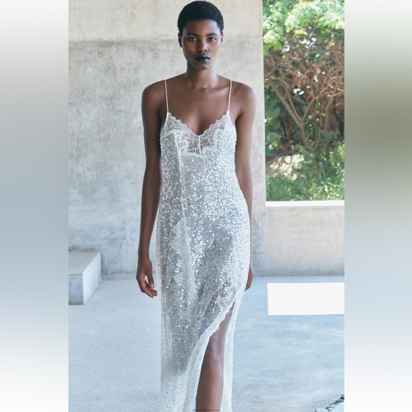 ZARA SEQUIN SLIP DRESS - Picture 7 of 15